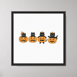 Retro 90er Katzen Halloween Kürbis schwarze Katze Leinwanddruck
