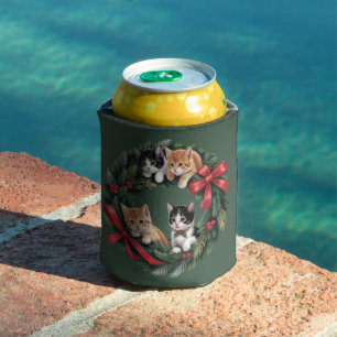 Retro 90er Katzen-Weihnachtskranz Retro Katzenlieb Dosenkühler