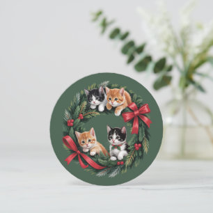 Retro 90er Katzen-Weihnachtskranz Retro Katzenlieb Feiertagskarte