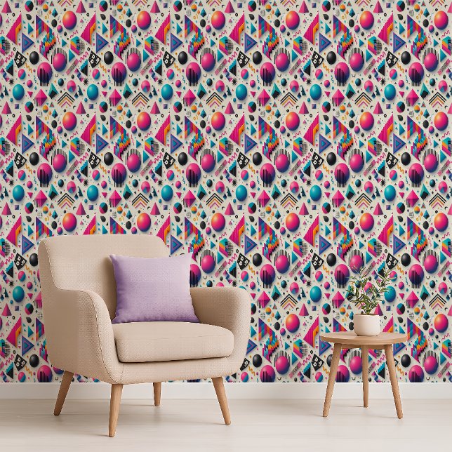 Retro 90er Memphis Geometrische Neon Fette Tapete (Retro 90s Memphis Geometric Neon Bold Wallpaper)