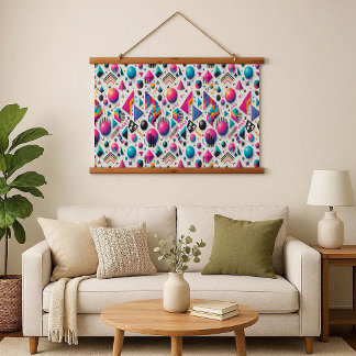 Retro 90er Memphis Geometrischer Neon Holzrahmen T Wandteppich Mit Holzrahmen