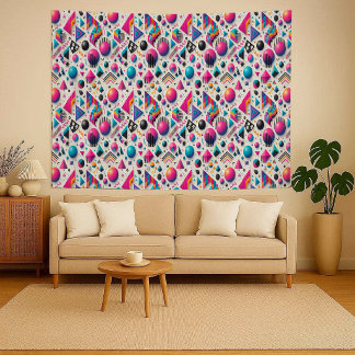 Retro 90er Memphis geometrischer Neon-Wandtapete i Wandteppich
