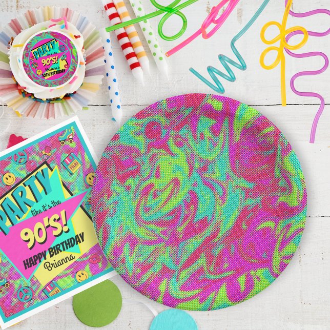 Retro 90er Party bunte Kuchen Teller (Von Creator hochgeladen)