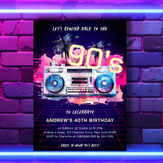 Retro 90er Party Geburtstagseinladung Einladung