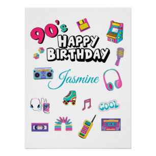 Retro-90er-Party-Personalisiertes-Namen-Geburtstag Poster