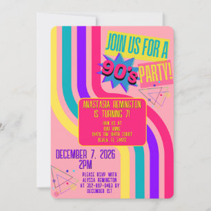Retro-90er-Party Pink Nostalgische Geburtstagsfeie Einladung