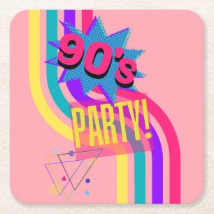 Retro 90er Party Pink Nostalgischer Geburtstag Rechteckiger Pappuntersetzer
