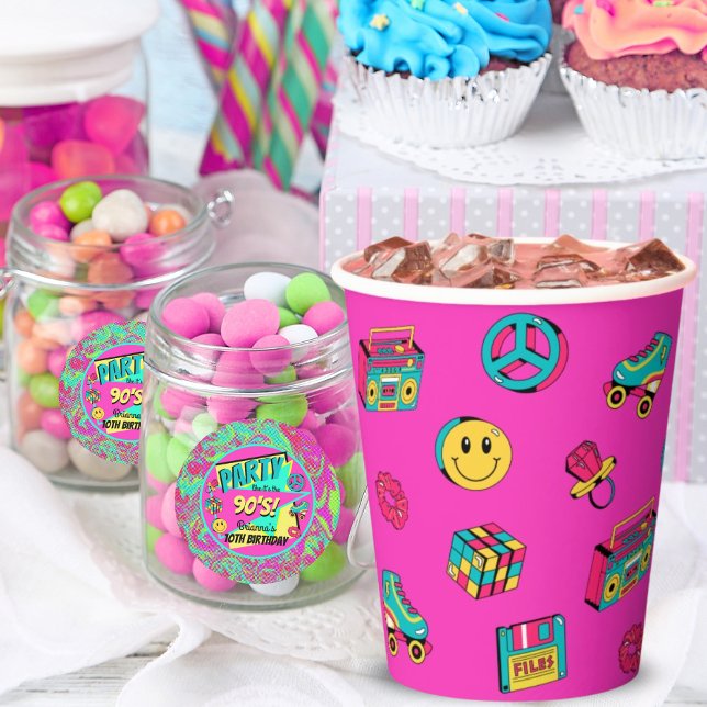 Retro 90er Party rosa aquamarin-gelbe niedliche Mu Pappbecher (Von Creator hochgeladen)