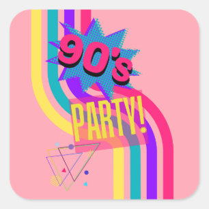Retro 90er Party Rosa Nostalgischer Geburtstag Quadratischer Aufkleber