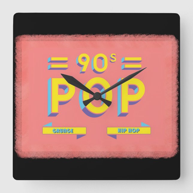 Retro 90er Pop Quadratische Wanduhr (Vorderseite)