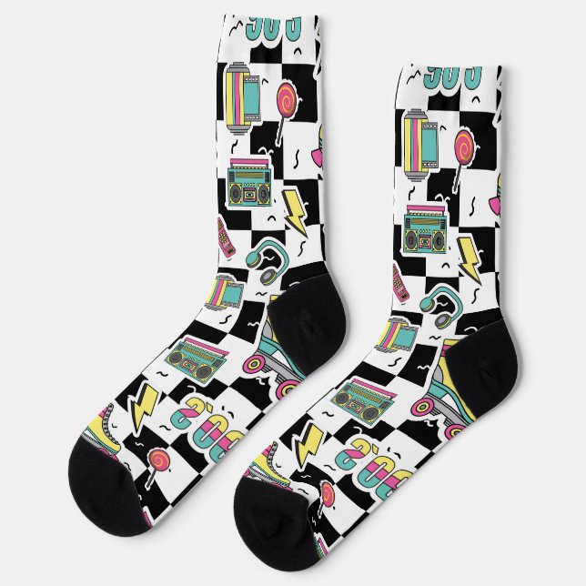 Retro-90er-Rollschuh-Muster-Socken Socken (Linkes Detail)
