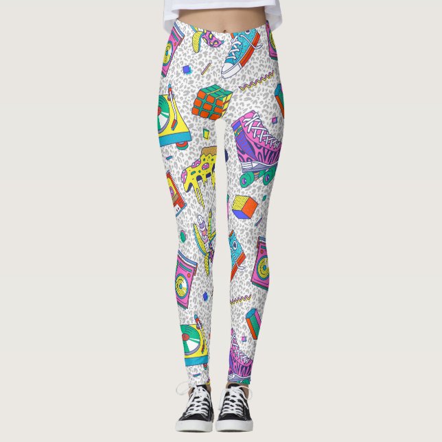 Retro-90er-Skate-Party-Muster Leggings (Vorderseite)