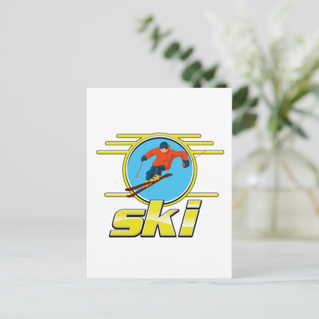 Retro 90er-Ski-Logo Postkarte (Stehend Vorderseite)