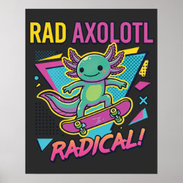 Retro 90er Stil Axolotl Skateboard Rad neon Poster