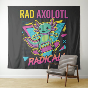 Retro 90er Stil Axolotl Skateboard Rad neon Wandteppich