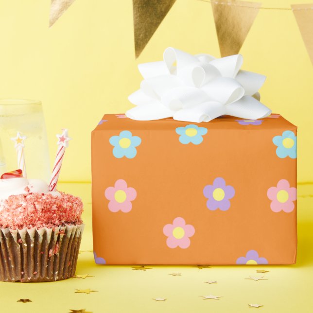 Retro 90er Y2k Pastel Blume Orange Geschenkpapier (Geburtstagsparty)