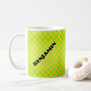 Retro 90er Zitronengelb Limettengrün Karomuster Kaffeetasse