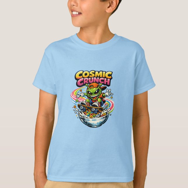 Retro 90s Alien Skate Cereal Cartoon – Cosmic Crun T-Shirt (Vorderseite)