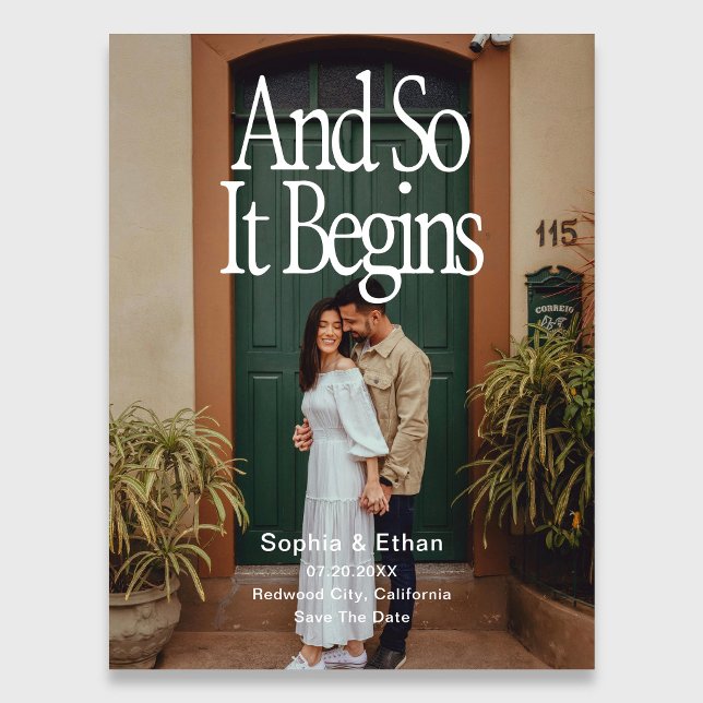 Retro 90s And So It Begins Photo Save The Date Ankündigungspostkarte (Von Creator hochgeladen)