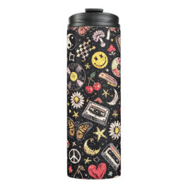 Retro 90s Celestial Psychedelic Pattern with Smile Thermosbecher