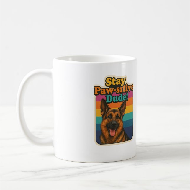 Retro 90s German Shepherd Sticker “Stay Paw-sitiv Kaffeetasse (Links)