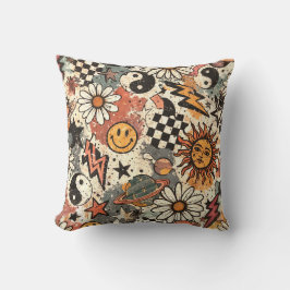 Retro 90s Grunge Celestial Doodle Pattern Kissen