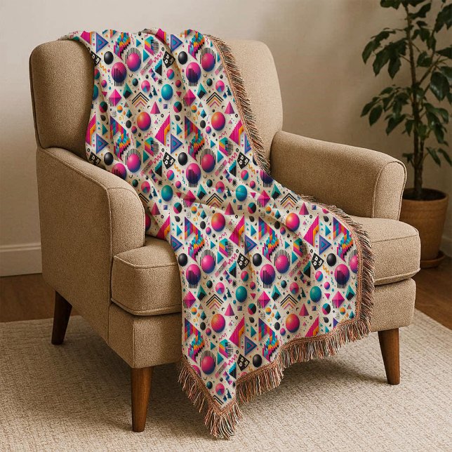 Retro 90s Memphis Geometric Neon Bold Throw Blanke Decke (Retro 90s Memphis Geometric Neon Bold Throw Blanket)