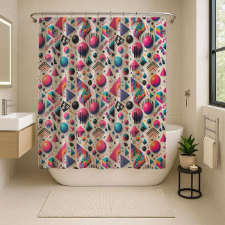 Retro 90s Memphis Geometric Neon Shower Curtain Duschvorhang