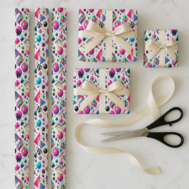 Retro 90s Memphis Geometric Neon Wrapping Bundle Geschenkpapier Set (Retro 90s Memphis Geometric Neon Wrapping Bundle)