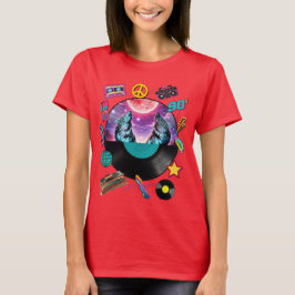 Retro 90s Midnight Wolf & Boombox Circular Collage T-Shirt