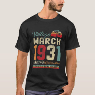 Retro 91St Geburtstag 91 Jahre alter März 1931 Vin T-Shirt