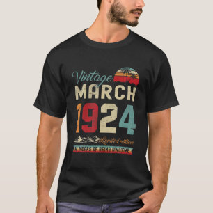 Retro 98. Geburtstag 98 Jahre alter März 1924 Vint T-Shirt
