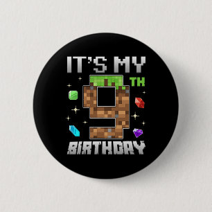 Retro 9. Geburtstag Junge Level 9 Videospieler Pix Button