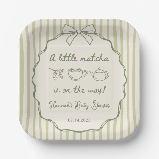 Retro A Little Matcha Tea Baby Dusche Pappteller (Vorderseite)