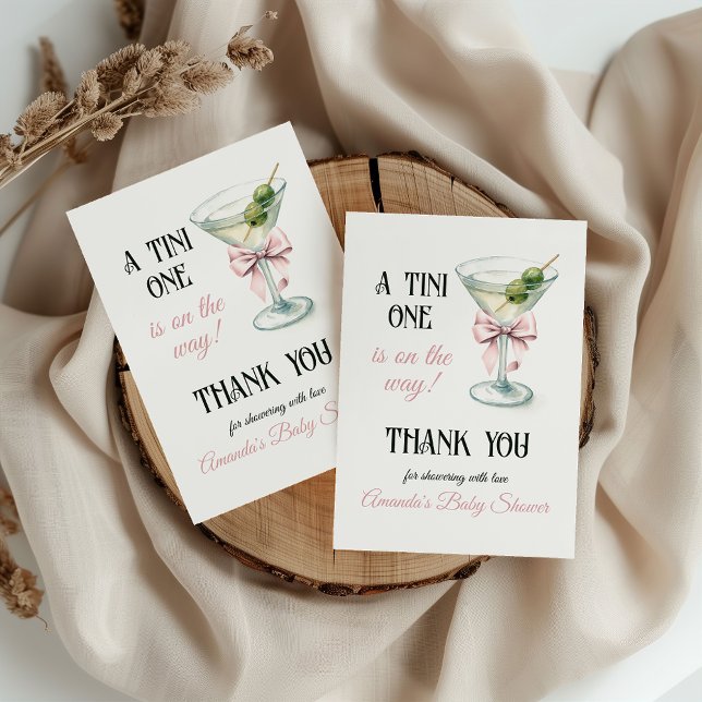 Retro A Tini One Martini Pink Bow Girl Baby Shower Dankeskarte (Von Creator hochgeladen)