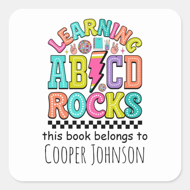 Retro abc dieses Buch gehört Kindern Buchzeichen Quadratischer Aufkleber (Vorderseite)