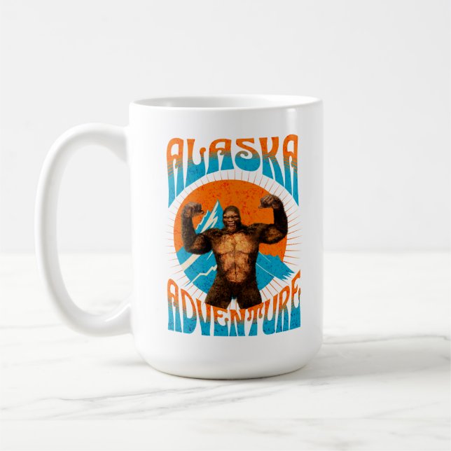 Retro-Abenteuer Sasquatch-Berg Alaska Kaffeetasse (Links)