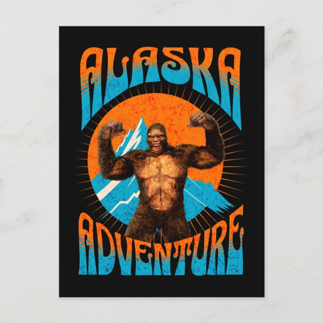 Retro-Abenteuer Sasquatch-Berg Alaska Postkarte (Vorderseite)