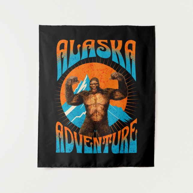 Retro-Abenteuer Sasquatch-Berg Alaska Wandteppich (Vorderseite)