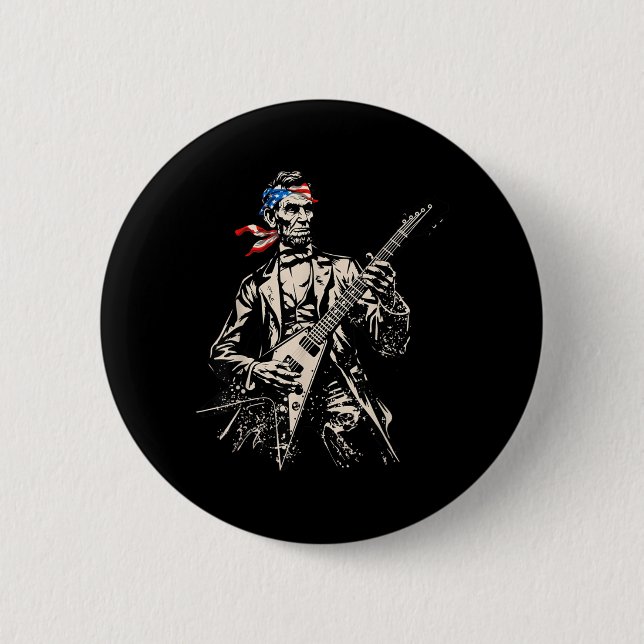 Retro Abraham Lincoln spielt Gitarre Rock Roll Button (Vorderseite)