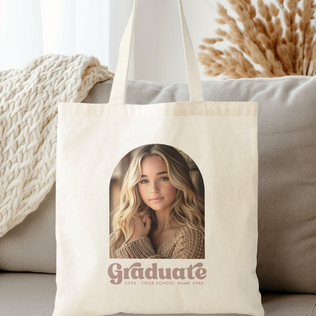 Retro-Abschluss-Foto Tragetasche (Retro grad student graduation photo arch tote bag)
