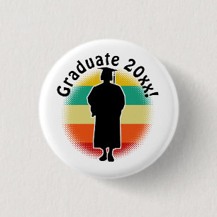 Retro Abschluss Graduate Cap & Gown Girl Button