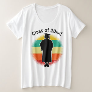 Retro Abschluss Graduate Cap & Gown Girl Große Größe T-Shirt