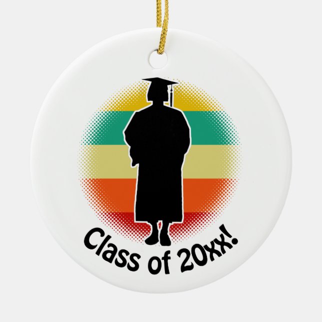 Retro Abschluss Graduate Cap & Gown Girl Keramik Ornament (Vorne)
