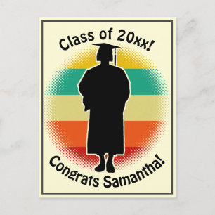 Retro Abschluss Graduate Cap & Gown Girl Po Postkarte