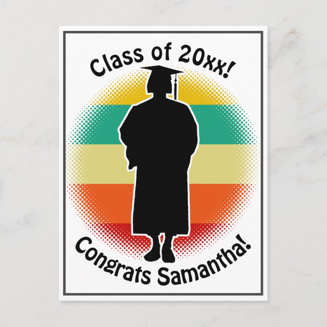 Retro Abschluss Graduate Cap & Gown Girl Postkarte (Vorderseite)