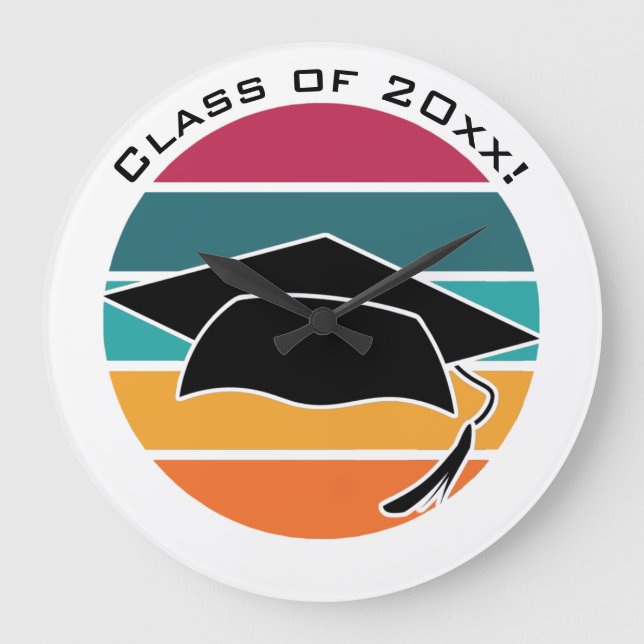 Retro Abschluss Graduate Cap Mortarboard Große Wanduhr (Vorderseite)