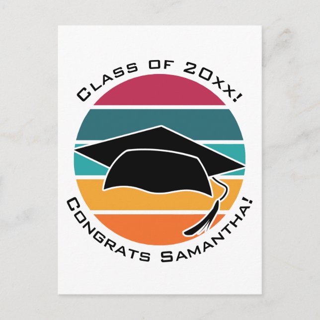 Retro Abschluss Graduate Cap Mortarboard Postkarte (Vorderseite)