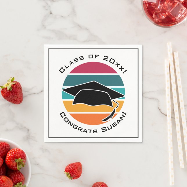 Retro Abschluss Graduate Cap Mortarboard Serviette (Beispiel)
