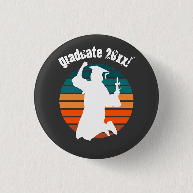 Retro Abschluss Graduate Jumping for Joy Rainbow Button (Vorderseite)